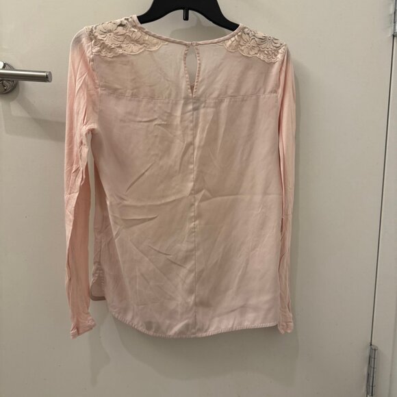 Ann Taylor Pink Lace Trim Blouse | Size XS | Long Sleeve | Elegant & Feminine - Picture 2 of 4